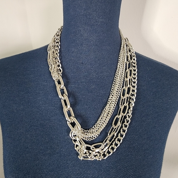 Unique Silver Multi Chain Necklace Earrings Set  New - Picture 4 of 8